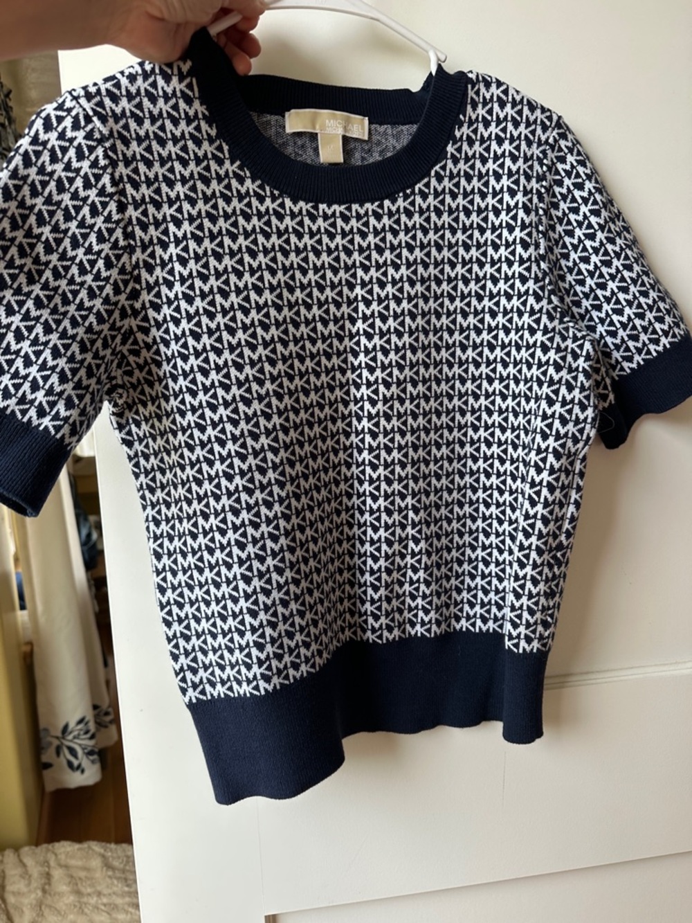 Michael Kors Black & White Logo Knit Short Sleeve Tee